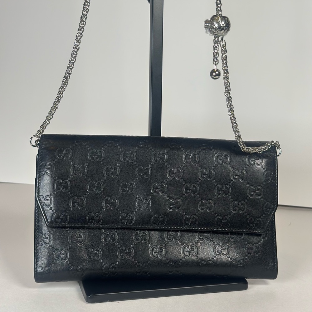 Authentic Gucci Travel Organizer Documents Black Embossed Leather Wallet